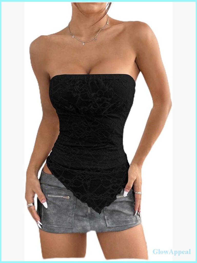 Floral Lace Strapless Tube Top Ruched Backless Y2k Bandeau